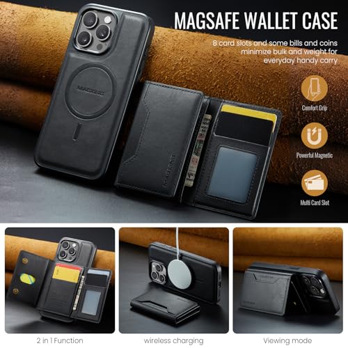 K2 2 in 1 Detachable Magnetic Phone Cases Compatible with iPhone 16 Pro Max Case with Card Holder RFID Blocking, Compatible with Magsafe Wallet, Leather 6.9'' (Black, iPhone 15 Pro Max) - color: Black, size: iPhone 15 Pro Max
