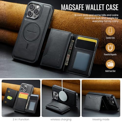 K2 2 in 1 Detachable Magnetic Phone Cases Compatible with iPhone 16 Pro Max Case with Card Holder RFID Blocking, Compatible with Magsafe Wallet, Leather 6.9'' (Black, iPhone 15 Pro Max) - color: Black, size: iPhone 15 Pro Max