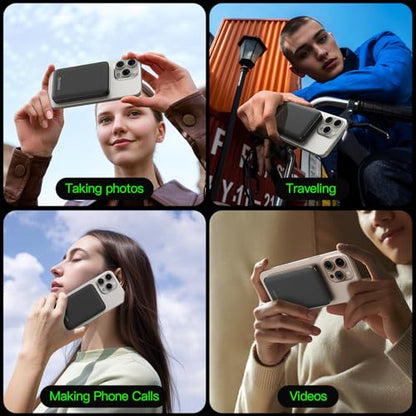 for Magsafe Portable Charger, 5000mAh Slim Wireless Magnetic Power Bank | 20W USB-C Power Delivery,LED Display,Travel Essential for Magsafe Battery Pack Compatible with iPhone 17-12 Series - color: black