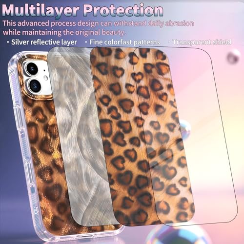 Compatible with iPhone 11 Case,with [Soft Slim][Camera Protection] Cute Leopard Print Love Shiny Aesthetic Phone Cover Anti-Yellowing Shockproof Protective Cover for Women Girl-Brown - color: Brown Leopard Heart, size: iPhone 11