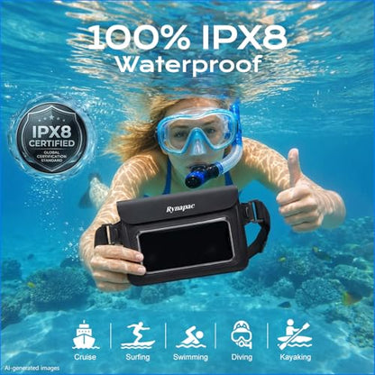2 Pack Waterproof Fanny Pack for Women Men, IPX8 Phone Pouch Dry Bag | Double Space, Touch Screen, Waterproof Bags for Phone Passport Wallet Purse, Beach Cruise Swimming Essentials - color: Black+Pink