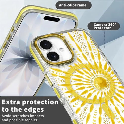 VisEnt Clear Case for iPhone 17, Magnetic Phone Case, Transparent Slim Cover, Military Grade Protection, Shockproof, Anti-Yellowing, Scratch Resistant, Folk Gold Sun - color: Folk Gold Sun, size: Iphone 17