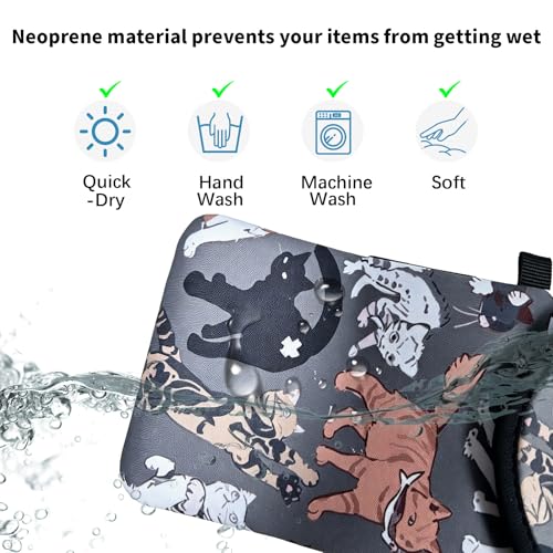 Neoprene Phone Sleeve Pouch Case Bag for Men Women w/Crossbody Strap/Neck Lanyard for iPhone 17/16/15/14 Pro Max, Samsung S25，Pixel 10 - color: Gray-bottomed Cat
