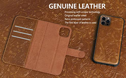 Leather Case Compatible with iPhone 15 Pro Max Wallet 6.7" Brown | Genuine Leather 2in1 Magnetic Detachable Shockproof Kickstand,Flip Folio Cover with Card Slot,Wireless Charging RFID Blocking - color: Brown, size: 15 Pro Max