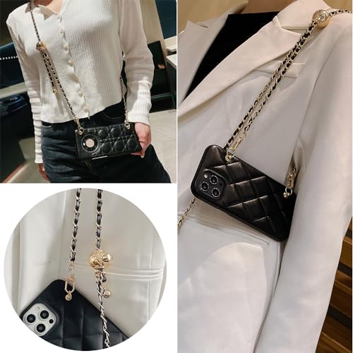 Cell Phone Lanyard Phone Crossbody Chain, Adjustable Phone Straps,Leather+Metal Shoulder Strap Cellphone Chain with Tether Patches Compatible with Most Phones Bag Purse Black - color: C
