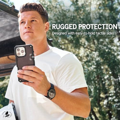 Pelican Shield iPhone 16 Pro Max Case - Rugged MagSafe Phone Case - Carbon | Magnetic Phone Case w/21ft Military Grade Drop Protection - Phone Cover w/ Belt Clip Holster Kickstand for iPhone 16 Pro Max - color: Carbon