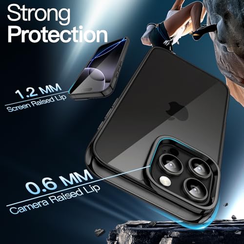 JETech Case for iPhone 16 Pro Max, Anti-Yellowing, Black | Shockproof Protection, Scratch Resistant Hard PC Back, Durable Transparent TPU Bumper - color: Black, size: iPhone 16 Pro Max