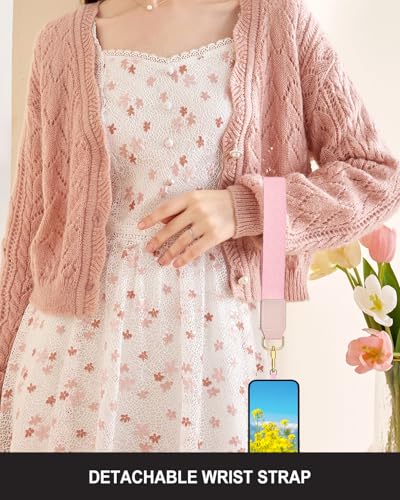 Nipichsha Crossbody Phone Strap with Wallet, Clip and Go Strap for Phone - color: Z-pink