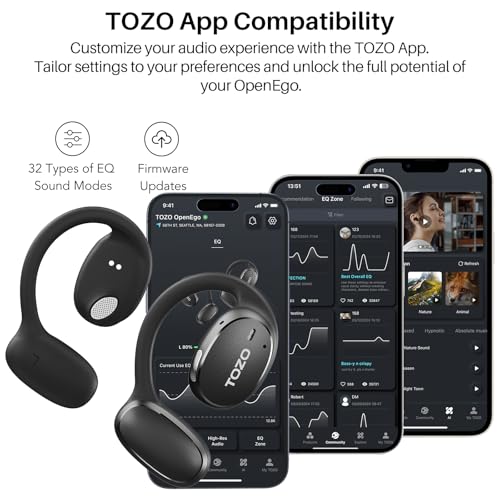 TOZO OpenEgo Open Ear Earbuds 80H Bluetooth 5.3 Headphones Sport Earbuds - color: Black