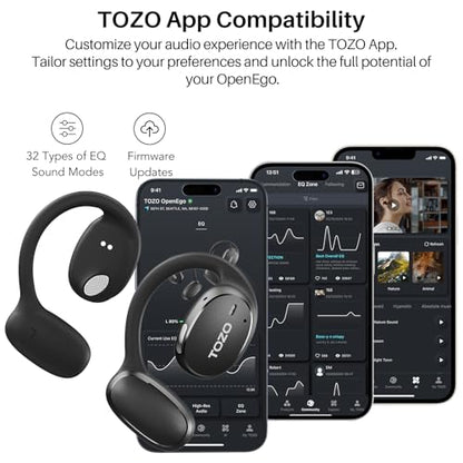 TOZO OpenEgo Open Ear Earbuds 80H Bluetooth 5.3 Headphones Sport Earbuds - color: Black