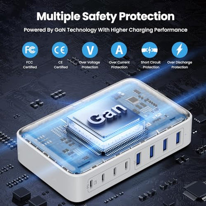 USB C Charger 200W USB C Charger Block,Upgraded GaN III 8-Port Fast Charging Station Hub,PD 65W Laptop Charging Adapter Compatible with MacBook Pro/Air,DELL,Steam Deck,iPhone 16/15/14,Galaxy S23/22 - color: A-White, size: 200W