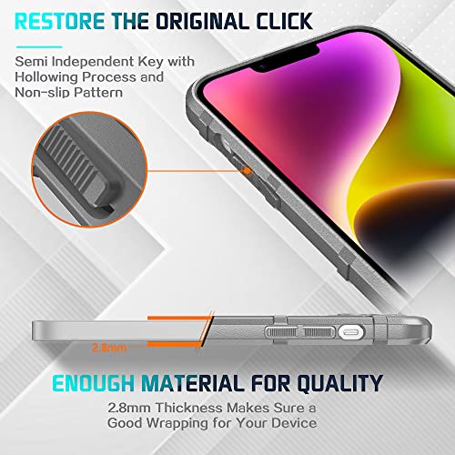 Rugged Shield 8ft Drop Proof TPU Thick Armor Tactical Protective Case Compatible with iPhone 14 Plus (6.7 inches) - Concrete Grey - color: Concrete Grey, size: iPhone 14 Plus