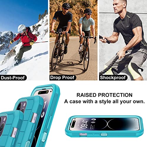 for iPhone 14 Pro Max Case with 2 Screen Protector,Full Body Shockproof Drop Protection Dust Proof Heavy Duty 3-Layer Military Rugged Durable Cover for Apple iPhone 14 Pro Max 6.7" (Mint) - color: Mint