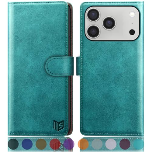 SUANPOT Compatible with iPhone 17 Pro Max 6.9" Wallet case with RFID Blocking Credit Card Holder,Flip Book PU Leather Protective Cover Women Men for Apple 17 Pro Max Phone case Blue Green - color: Blue Green, size: iPhone 17 Pro Max 6.9"