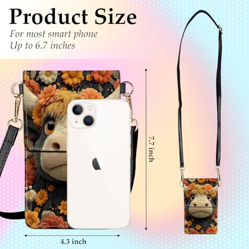 Small Crossbody Bags for Women Touchscreen Cell Phone Bag Cross Body Purses with adjustable Strap,Gifts For Teenage Girls - color: Cute Floral Highland Cow