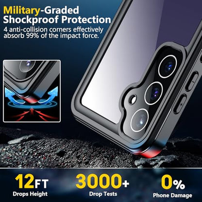 SPIDERCASE for Samsung Galaxy S24 Case Waterproof, Built-in Screen & Camera Protection [12FT Military Shockproof] IP68 Full-Body Anti-Scratched Cell Phone Sleeves for Galaxy S24, Black
