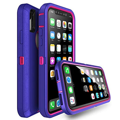 MXX Compatible with iPhone Xr Case, 3-Layer Super Protective Full Heavy Duty Body Tough Rugged Bumper Cover, Shock & Dust Proof, Designed for Apple Xr Phone Case 6.1" Purple/Pink - color: Purple/Pink