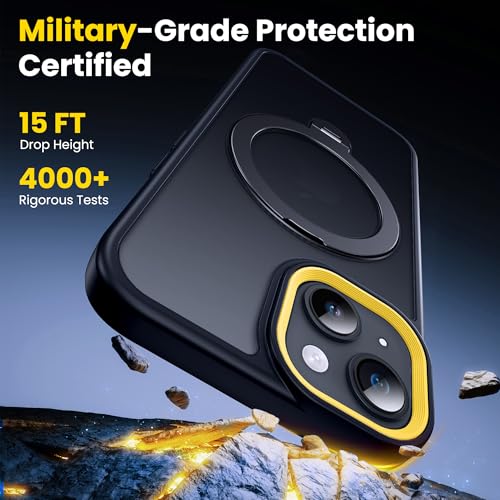 Supdeal Magnetic Stand Case for iPhone 13/14, [360° Rotating Invisible Kickstand] [Compatible with Mag Safe] [Military Grade Protection] Ring Magnet Holder Matte Phone Cover, 6.1'', Black - color: Black, size: iPhone 13/14