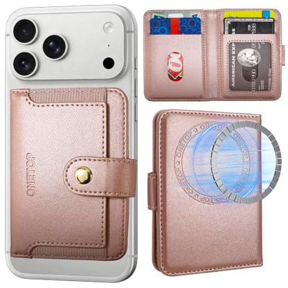 ONETOP for MagSafe Wallet,Magnetic Phone Wallet with 5 Card Slots,RoseGold | 1-12 Cards/Cash Holder for iPhone 17/16/15/14/13/12 Series,Detachable Wallet Stick-On Back,PU Leather RFID Blocking Kickstand - color: Rose Gold