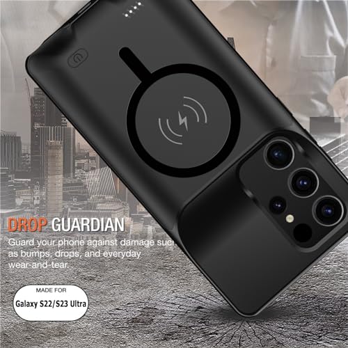 Wireless Charging Case for Galaxy S22 Ultra/ S23 Ultra, 12000mAh Rechargeable Portable Charging Case Compatible with Galaxy S22 Ultra / S23 Ultra 6.8" with Carplay Battery Pack Charger Case (Black) - size: Galaxy S22 Ultra/ S23 Ultra-12000mAh