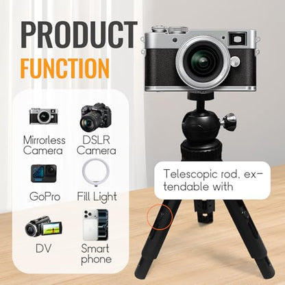 Extendable Mini Camera Tripod, Portable Selfie Stick Handle Grip Desktop Webcam Tripod with 1/4" Screw for DSLR Camera Webcam Phone Holder Selfie Stick Vlog Tripod (Retractable)