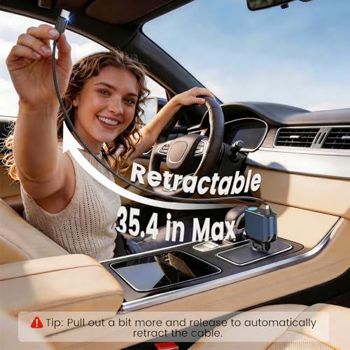 OHLPRO Retractable Car Charger Cigarette Lighter Adapter, 168W 5 in 1 Fast Phone Charging Built-in Replaceable Fuse, Socket Splitter with USB C and USB i Cord, Fit for Phone iPad Galaxy GPS, Blue - size: USB-C+USB-I
