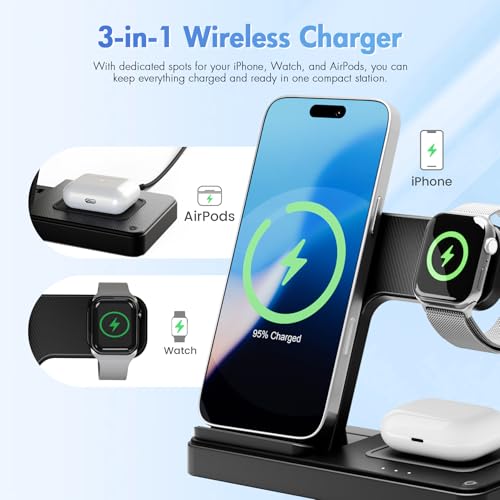 Wireless Charging Station for Apple Devices, 3 in 1 Foldable Charger Stand - color: 1 Black