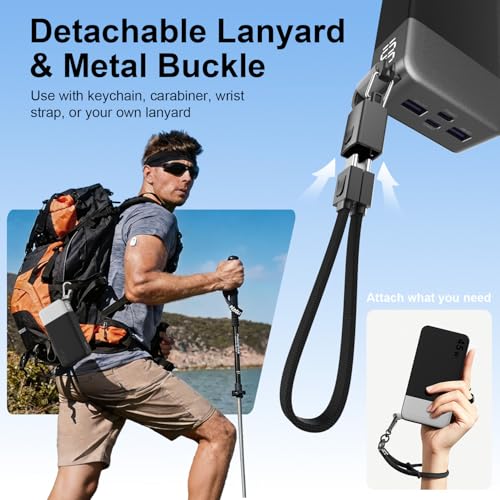 NOBIS Portable Charger 20000mAh 45W Power Bank w/Detachable Cable - color: Black
