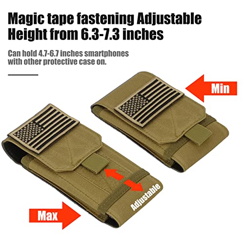 Tactical Molle Phone Cover Case, Heavy Duty Loop Belt Holster Pouch with Flag Patch for iPhone 17 Pro Max/Air/17 Pro/17/16 Pro Max/15 Pro Max/14 Pro Max/13 Pro Max, for Galaxy S26 Ultra - color: Khaki