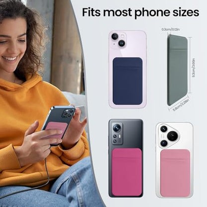 4 PCS Cell Phone Card Holder,Elasticity Fabric Self Adhesive Phone Wallet - color: Black+Gray+Pink+HotPink