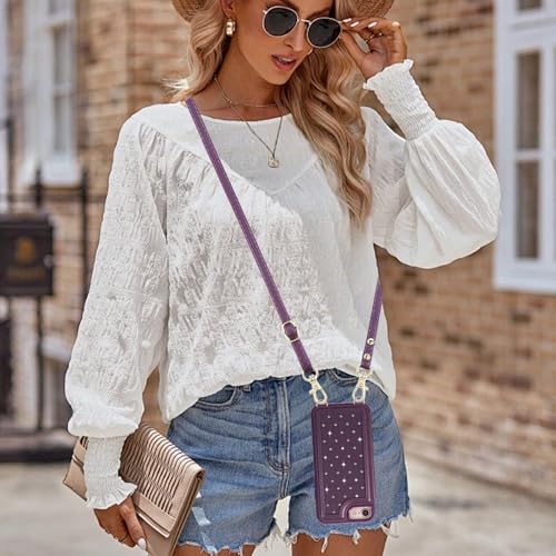 for iPhone 7/8/SE 2022/SE 2020 Wallet Case with Card Holder Slots and Strap, RFID Blocking Magnetic Flip Folio Cover, Crossbody Purse Protection Case with Kickstand,Deep Purple Diamond - color: Deep Purple Diamond, size: iPhone 7/8/SE 2022/SE 2020(6.6")