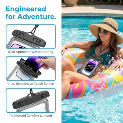 1 Pack Waterproof Phone Pouch Underwater Dry Bag Ultra-Clear Dual-Sided Touchscreen Case with Lock Seal for Swimming Snorkeling & Beach-Black - color: Black