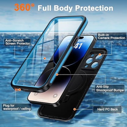 Oterkin Magnetic Stand for iPhone 14 Pro Case Waterproof IP68, Blue - color: Blue, size: iPhone 14 Pro