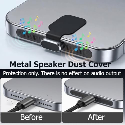 30Pcs Metal USB C Dust Plug with Speaker Dust Cover Cell Phone Cleaning Kit - size: for 17 and iPhone 16/15 series Black