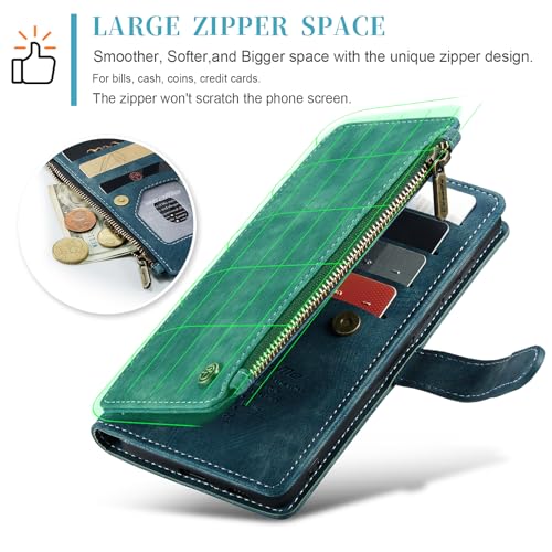 Compatible with Samsung Galaxy S24+ Plus Wallet Case with Card Holder Kickstand Magnetic Zipper Pocket Lanyard Strap Wristlet,Leather Flip Case Wallet for Galaxy S24+ Plus 5G 6.7 Inch(Blue) - color: Blue, size: S24+ Plus 6.7 Inch