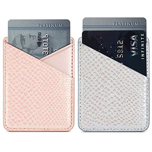 Cell Phone Wallet,Credit Card Holder for Back of Phone Pocket 3M Adhesive Sticker Card Pouch Sleeve for iPhone/Samsung Galaxy/Sony/Android and Most Smartphones (Pink+Grey) - color: Pink+Grey