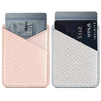 Cell Phone Wallet,Credit Card Holder for Back of Phone Pocket 3M Adhesive Sticker Card Pouch Sleeve for iPhone/Samsung Galaxy/Sony/Android and Most Smartphones (Pink+Grey) - color: Pink+Grey