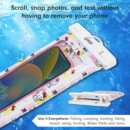 Sonix x Sanrio Waterproof Phone Pouch - Floating Phone Case Dry Bag w/Crossbody Lanyard - Beach Cruise Travel Essentials - Compatible w/All Devices, Touchscreen Friendly | Hello Kitty Grid - color: Hello Kitty Grid