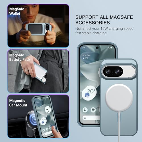 BENTOBEN for Google Pixel 9 Case [Compatible with Magsafe] Translucent Matte Magnetic Pixel 9 Case Slim Thin Shockproof Women Men Girls Boys Protective Phone Cases for Google Pixel 9 6.3", Grey Blue - color: Grey Blue