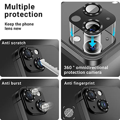 Korecase [2 Pack] Camera Lens Protector for iPhone 14/15 & iPhone 14 Plus /15 Plus Metal Tempered Glass Camera Film Cover, Strong Adhesion, 9H Hardness Anti-Scratch Rear Camera Lens Cover Midnight - color: Midnight Black