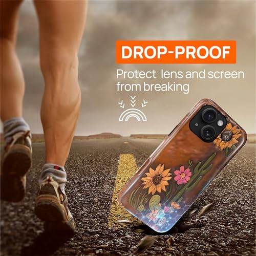 Magnetic Case for iPhone 15, Compatible with Magsafe,PC Hard Shell Silicone Inner Bumper Anti-Scratch Full-Body Cover Shockproof Slim Design Retro Cactus Sunflower - color: Retro Cactus Sunflower, size: iPhone 15