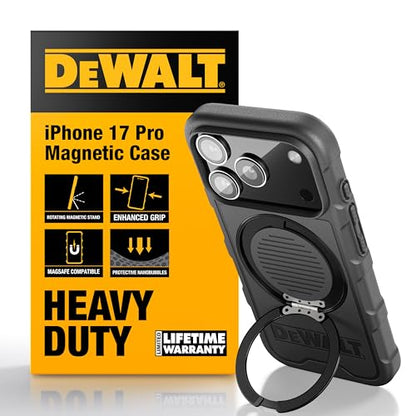 DEWALT Compatible iPhone 17 Pro Magnetic Case with Stand, Rugged Shockproof Cover w/ 360° Rotatable Ring Holder, Compatible with MagSafe iPhone 17 Pro Case Kickstand, Heavy-Duty Protective Black - size: iPhone 17 Pro