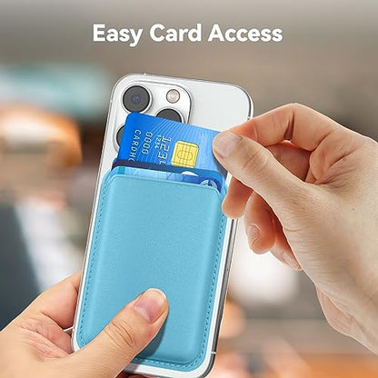 Magnetic Wallet Cell Phone Card Holder for Phone Case with Mag-Safe | Stronger Magnetic RFID Leather Phone Wallet Stick on Series of iPhone 17/16/15/14/13/12 and Pro/Promax, Lightblue - color: Light Blue, size: 1 Pack