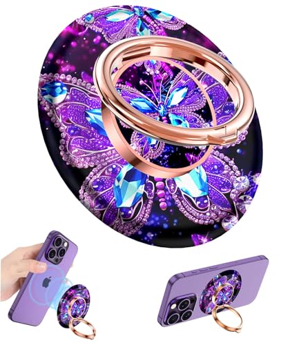 Magnetic Phone Ring Holder for MagSafe Grip,[Super Magnet],Stylish 360° Rotation Cell Phone Grip Stand Finger Ring Kickstand for iPhone 17 16 15 14 Pro Max,iPad and Smartphones,Butterfly - color: Butterfly