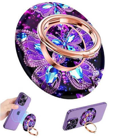 Magnetic Phone Ring Holder for MagSafe Grip,[Super Magnet],Stylish 360° Rotation Cell Phone Grip Stand Finger Ring Kickstand for iPhone 17 16 15 14 Pro Max,iPad and Smartphones,Butterfly - color: Butterfly
