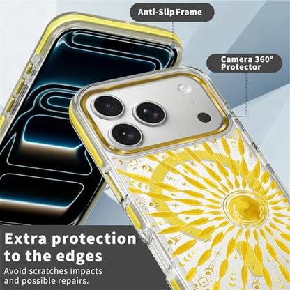 VisEnt Clear Case for iPhone 17 Pro, Magnetic Phone Case, Transparent Slim Cover, Military Grade Protection, Shockproof, Anti-Yellowing, Scratch Resistant, Folk Gold Sun - color: Folk Gold Sun, size: Iphone 17 Pro