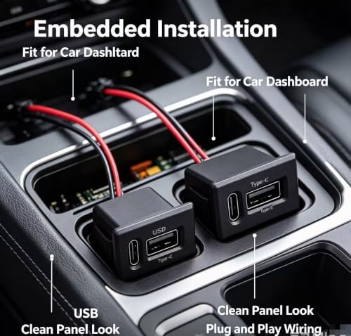 2 Pack Flush Mount USB & Type-C Car Charger Socket