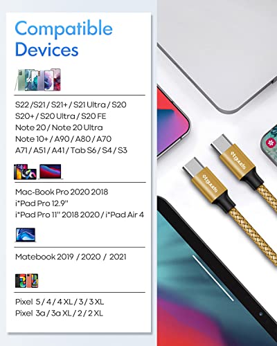 etguuds USB C to USB C Cable 3ft, 2-Pack 60W C to C Cable Fast Charging - color: Gold, size: 3ft