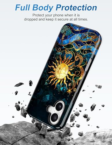 Magnetic Flower Phone Case for iPhone 17 Pro, Blue | Compatible with MagSafe, Cute Stained Glass Beach Aesthetic, TPU and PC Protective Phone Cover for Women Men Girls Boys - color: Blue Beach
