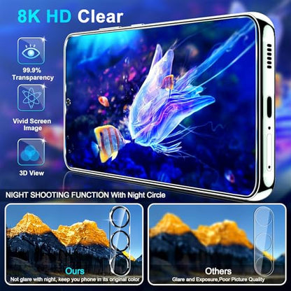 3 Pack for Samsung Galaxy S26 Screen Protector Tempered Glass + 3 Pack Camera Lens Protector, Military Grade Shatterproof, 9H Hardness, Fingerprint Unlock, HD Clear Case Friendly 6.3 Inch
